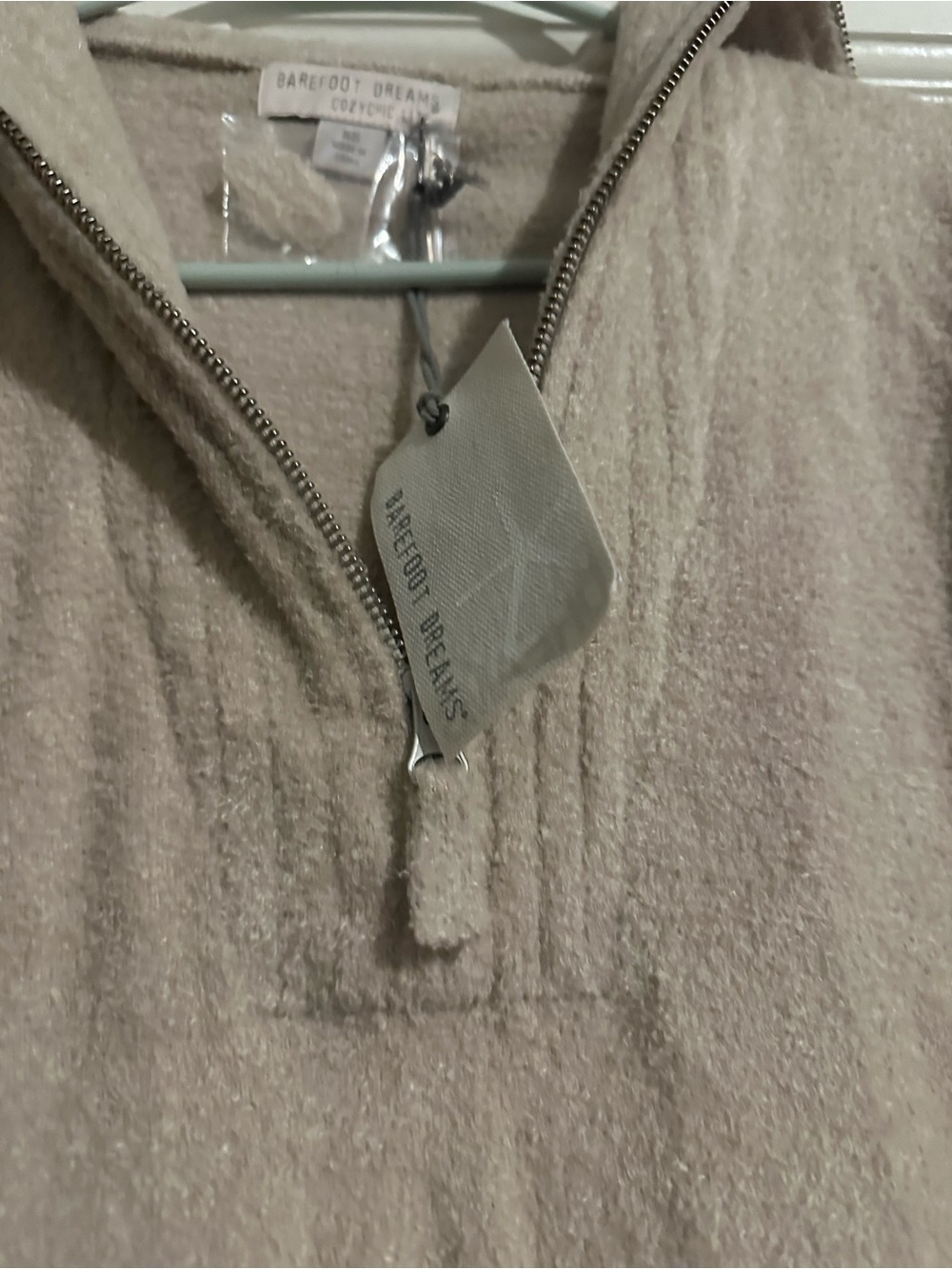 Barefoot Dreams Long Hooded Pullover Jacket in Light Taupe - Picture 3 of 5